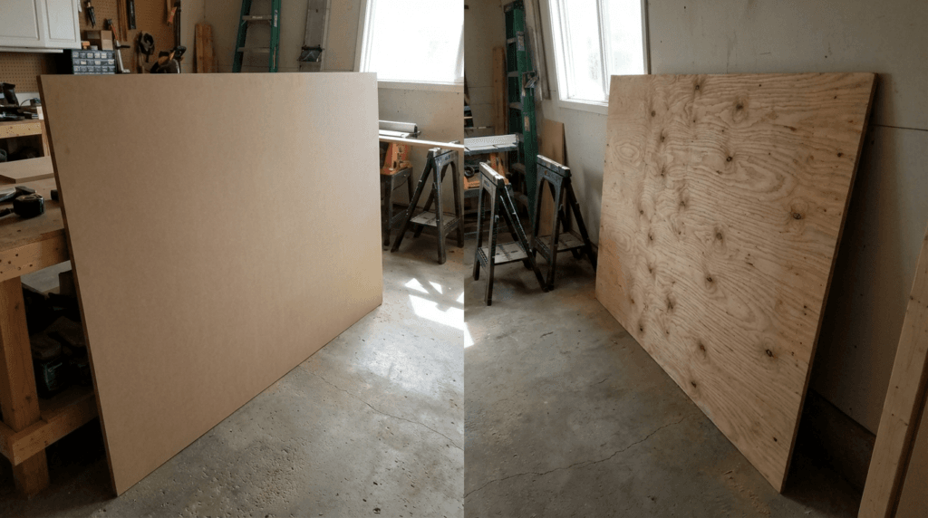 smooth MDF panel surface ready for painting compared to plywood grain in Saskatoon Saskatchewan