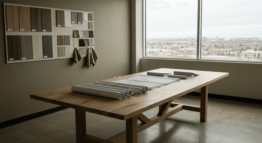 Site consultation and measurement visit — the first step in Broadway Millwork's commercial millwork timeline and process in Saskatoon, Saskatchewan