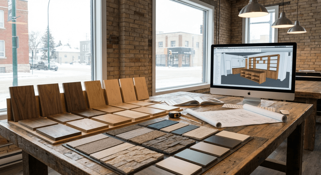 Custom design and material selection for commercial millwork — part of Broadway Millwork's detailed timeline and process in Saskatoon, Saskatchewan