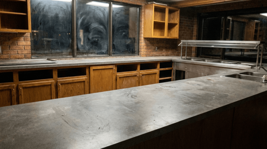 Solid surface countertop in a restaurant serving area