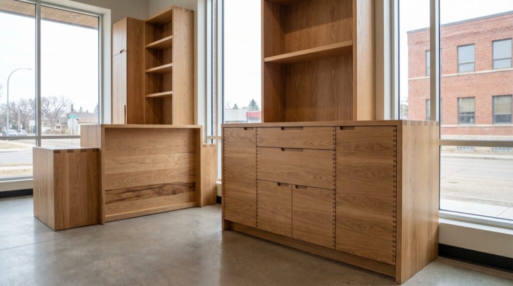 Custom commercial millwork cabinets showing quality construction and professional craftsmanship in Saskatoon, Saskatchewan