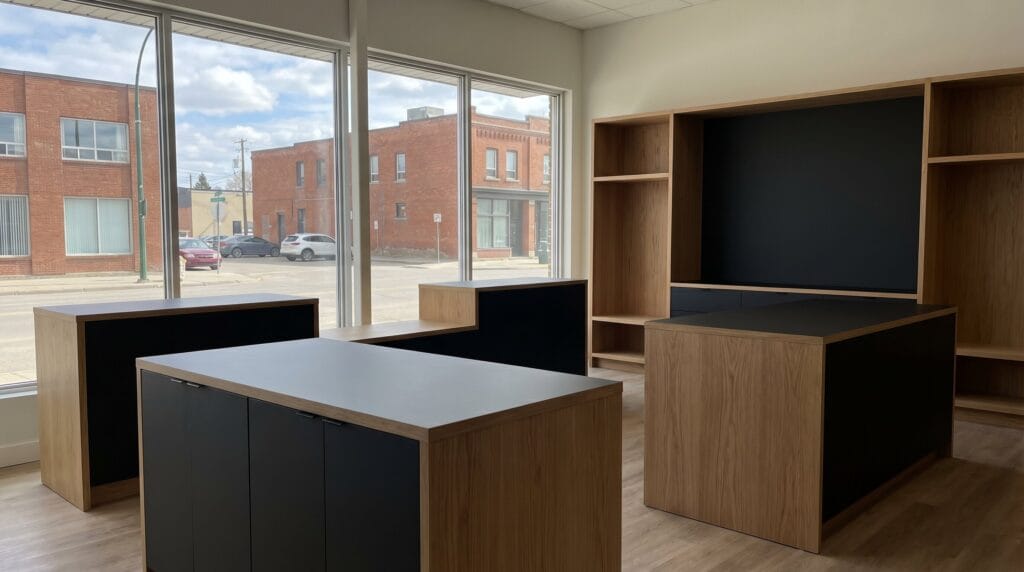 Broadway Millwork showroom displaying custom cabinetry and millwork in Saskatoon, Saskatchewan