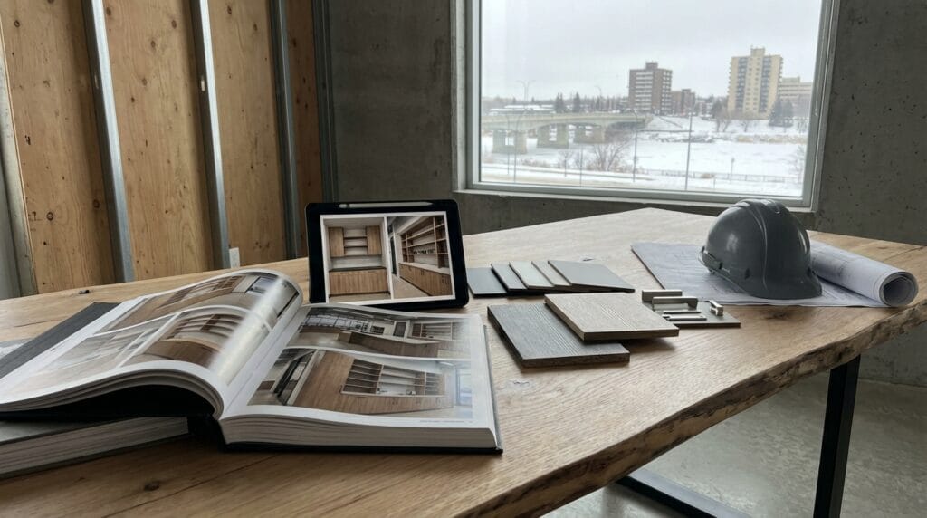Saskatoon commercial cabinet contractor displaying portfolio of completed commercial cabinet projects during business consultation